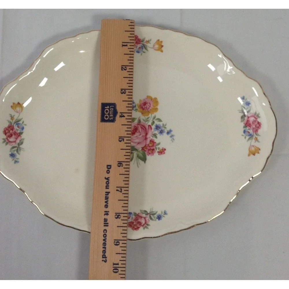 Vintage Serving‎ Platter Roses Floral Gold Edging   12 Inch